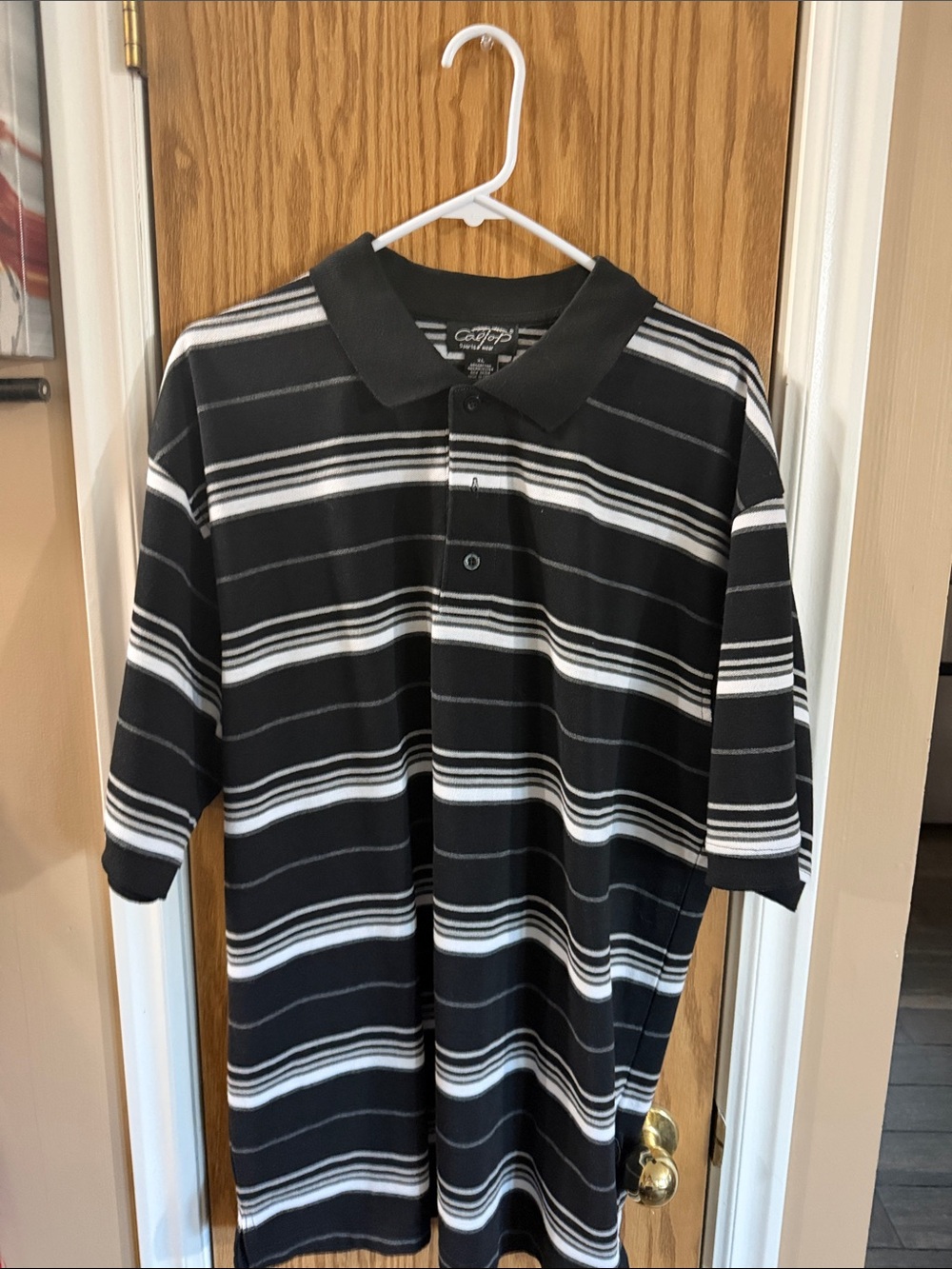 Men's Black & White Striped Polo Shirt